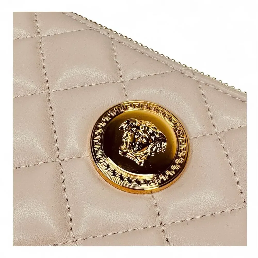 NWT Versace Medusa Clutch Quilted Leather Light Pink Pouch Wristlet 10